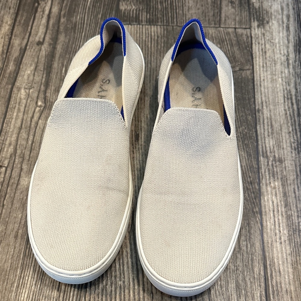 Rothy's Cream and Blue Women's Slip-On Flats
